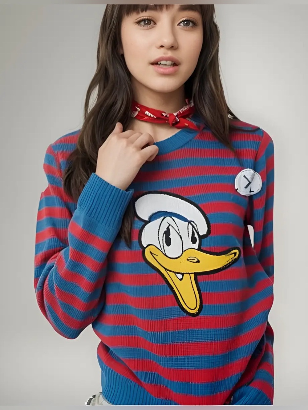 F21 Donald Duck Red & Blue Striped Sweater Size Small PreLOVED